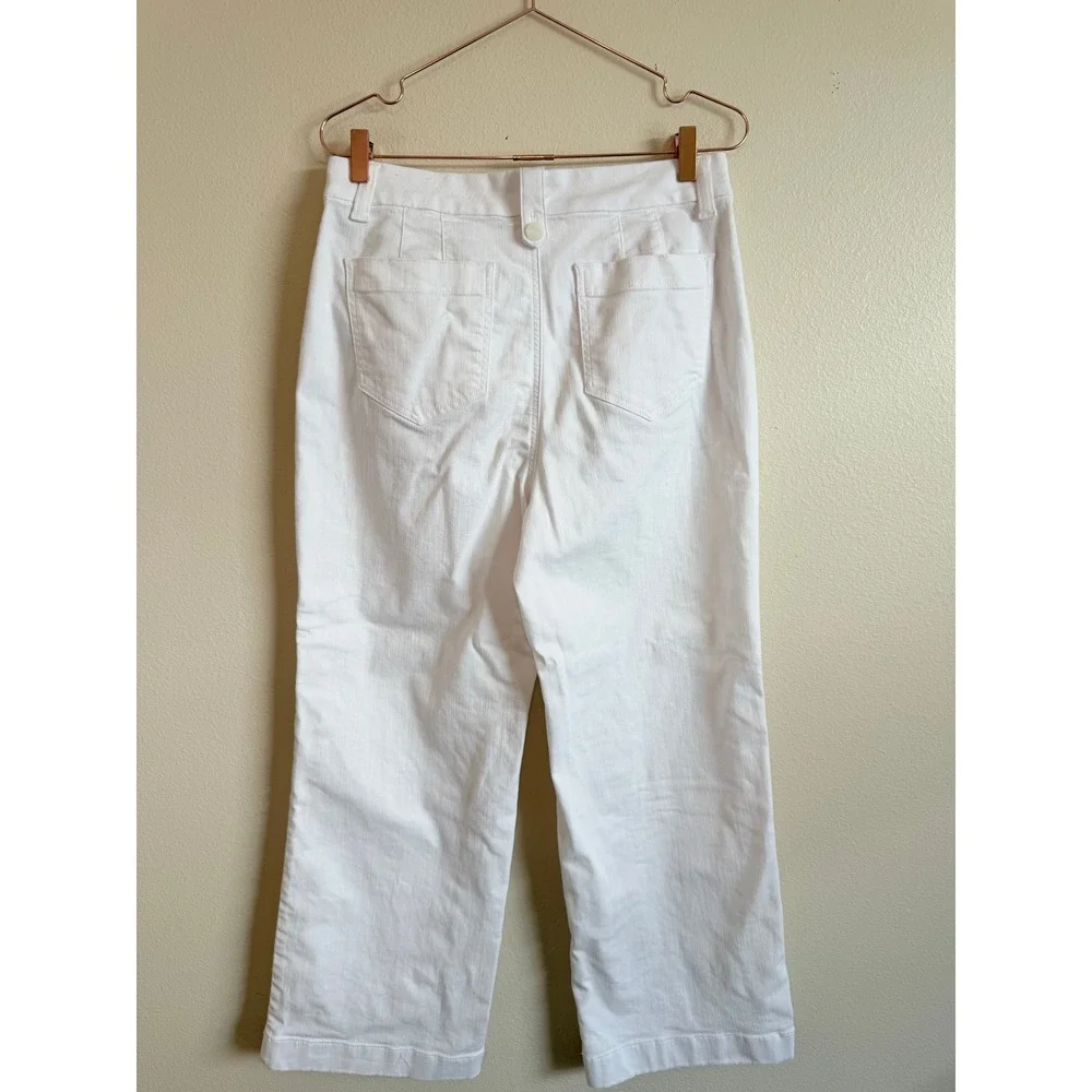 Talbots Wide‎ Leg Jeans Size 12P White High Rise Cropped Stretch Nautical Denimg